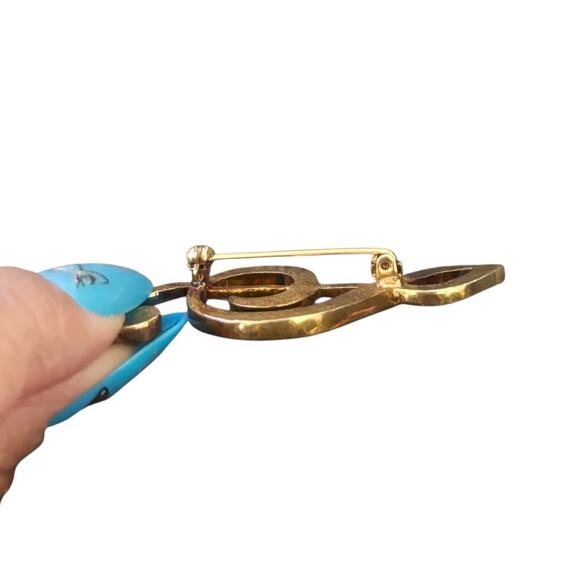 Vintage Treble Clef Gold/Rhinestone Pin Fashion Costume Jewelry - Picture 5 of 5